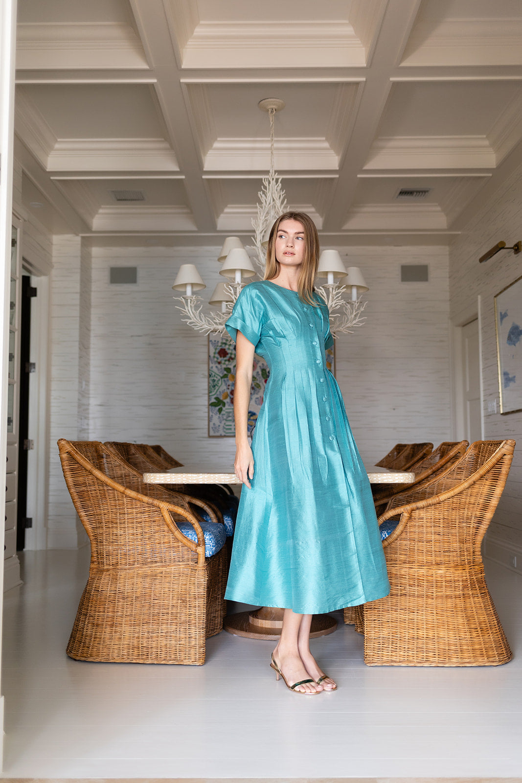 Lila Dress Dupioni - Dusty Aqua S Lila Dress Dupioni - Dusty Aqua S