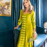 Chloe Caftan Velvet - Chartreuse