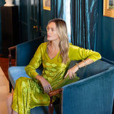 Chloe Caftan Velvet - Chartreuse
