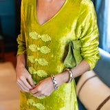 Chloe Caftan Velvet - Chartreuse