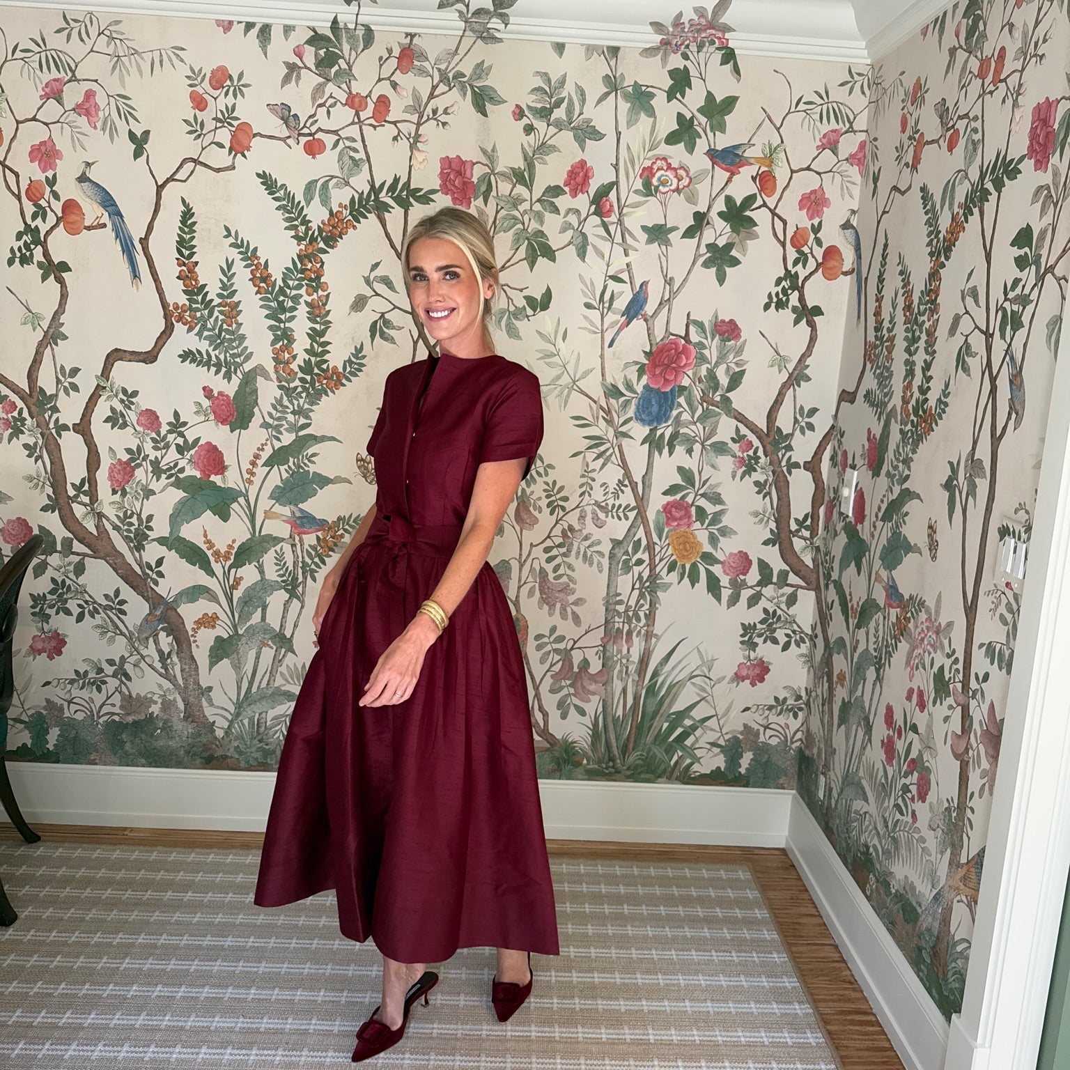 Kate Dress Dupioni - Burgundy