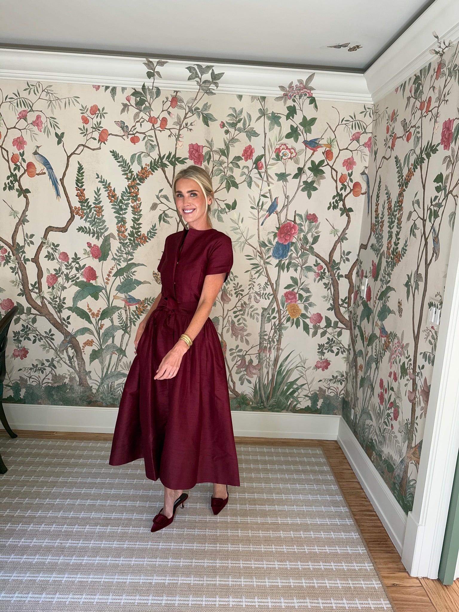 Kate Dress Dupioni - Burgundy