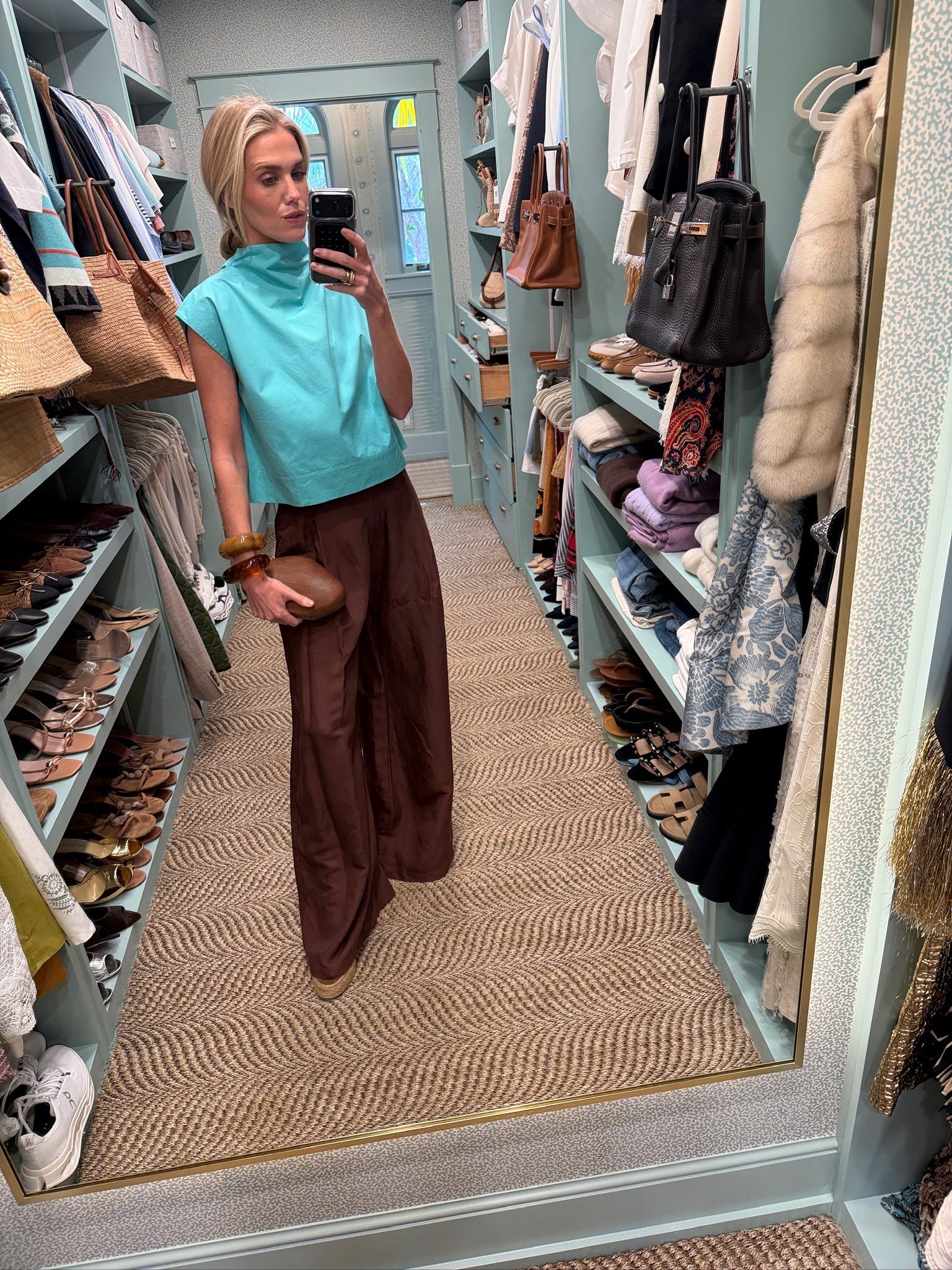 Tramel Top Poplin Dusty Aqua & Beatriz Pant Linen Coco