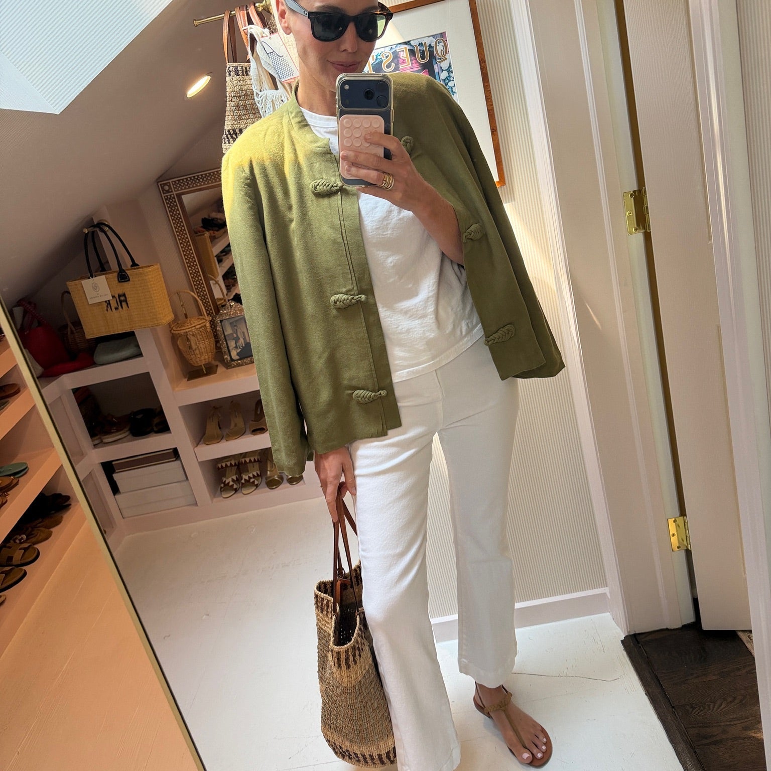 Mandarin Jacket Linen & Bell Pants & M. Gemi Sandals