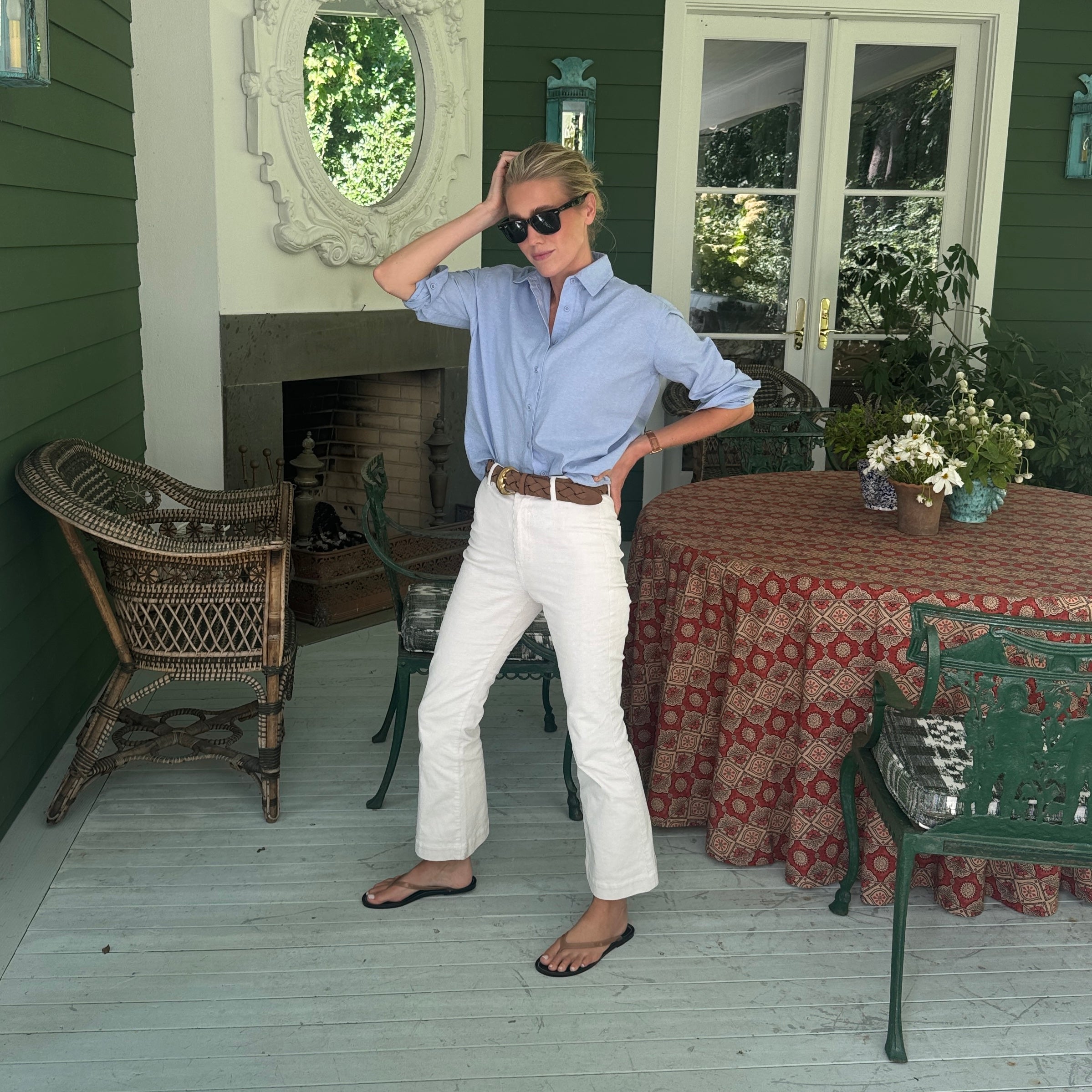 Carolyn Shirt Oxford - Blue & Bell Pant Corduroy - Egret