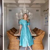 Lila Dress Dupioni - Dusty Aqua