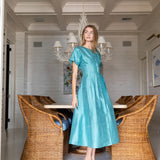 Lila Dress Dupioni - Dusty Aqua