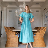 Lila Dress Dupioni - Dusty Aqua