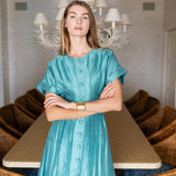 Lila Dress Dupioni - Dusty Aqua