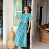 Lila Dress Dupioni - Dusty Aqua