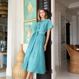 Lila Dress Dupioni - Dusty Aqua