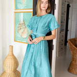 Lila Dress Dupioni - Dusty Aqua