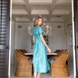 Lila Dress Dupioni - Dusty Aqua