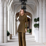 Long Sleeve Metallic Tunic - Gold