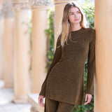 Long Sleeve Metallic Tunic - Gold