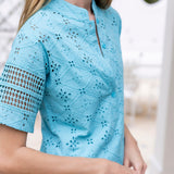 Short Sleeve Majorelle Eyelet - Dusty Aqua