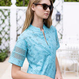 Short Sleeve Majorelle Eyelet - Dusty Aqua