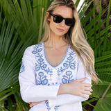 Chloe Caftan - Blanc with Chambray