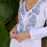 Chloe Caftan - Blanc with Chambray