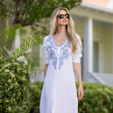 Chloe Caftan - Blanc with Chambray