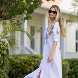 Chloe Caftan - Blanc with Chambray