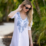 Chloe Caftan - Blanc with Chambray