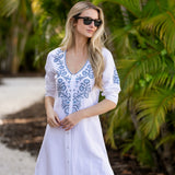 Chloe Caftan - Blanc with Chambray