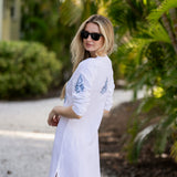 Chloe Caftan - Blanc with Chambray