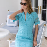 Short Sleeve Majorelle Eyelet - Dusty Aqua