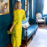 Chloe Caftan Velvet - Chartreuse
