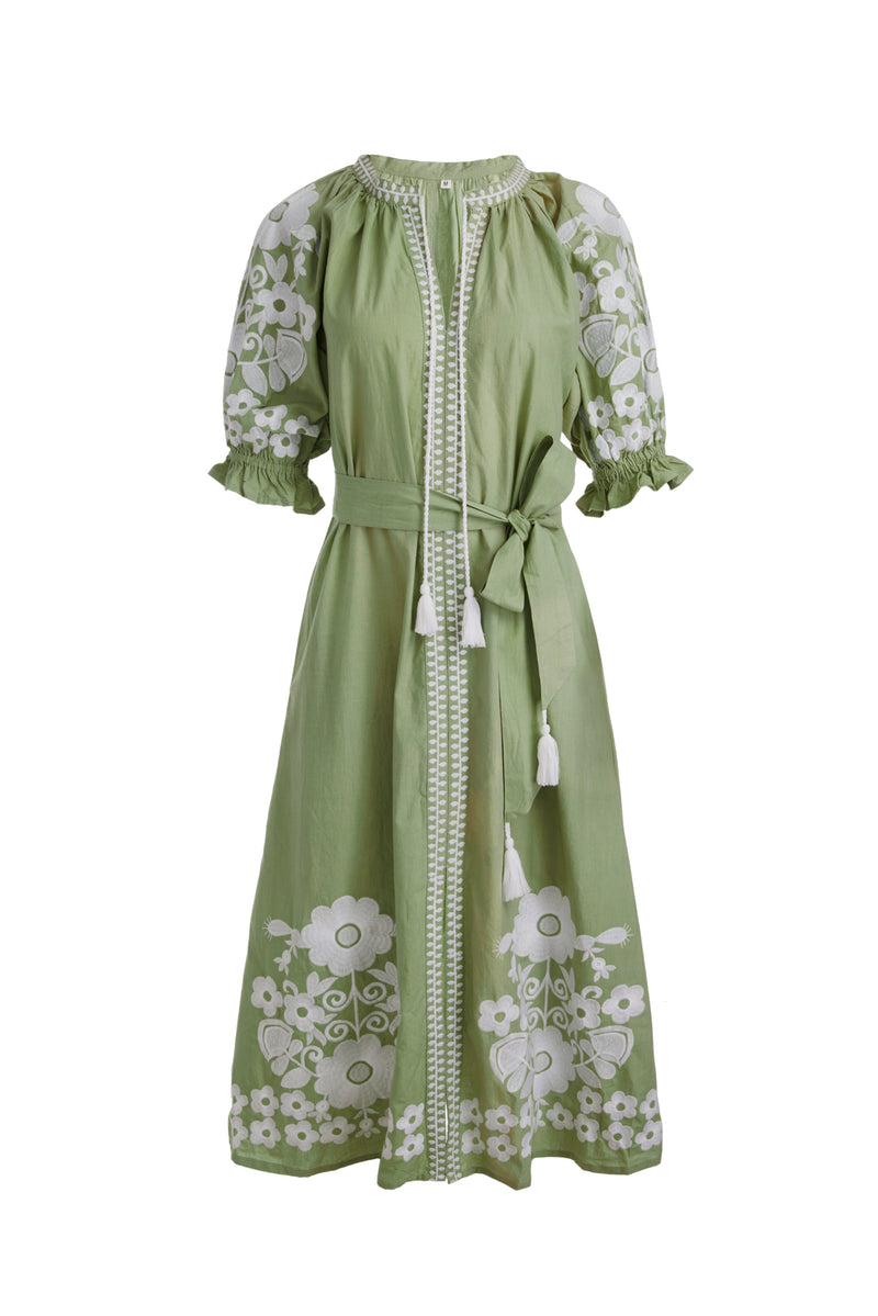 AERIN x JA Short Sleeve Coatue Caftan - Sage