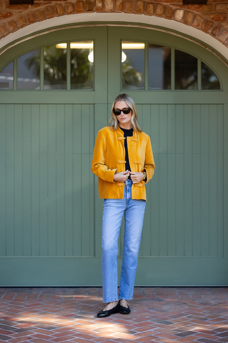 Mandarin Velvet Jacket - Saffron