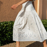 Circle Skirt Poplin Embroidery - Blanc