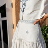 Circle Skirt Poplin Embroidery - Blanc