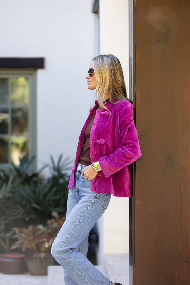 Mandarin Velvet Jacket - Magenta