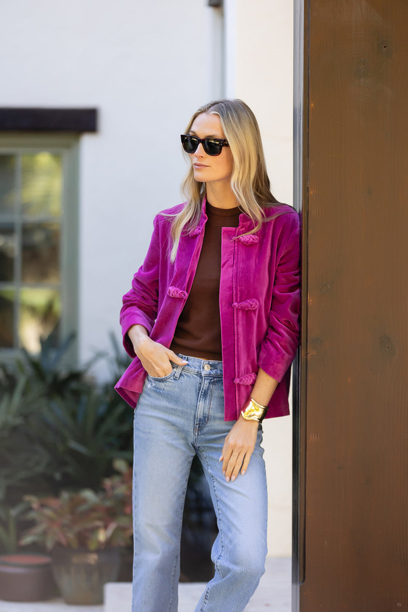 Mandarin Velvet Jacket - Magenta