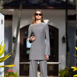 Long Sleeved Metallic Tunic Top - Silver