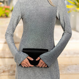Long Sleeved Metallic Tunic Top - Silver