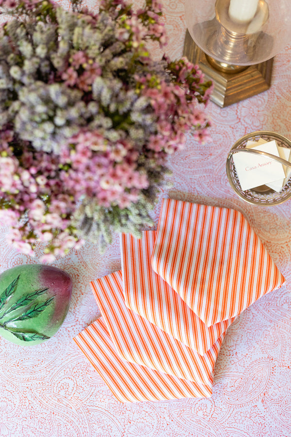 Tangerine Ticking Stripe Dinner Napkins