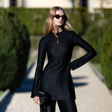 Long Sleeved Metallic Tunic Top - Noir