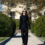 Long Sleeved Metallic Tunic Top - Noir