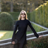 Long Sleeved Metallic Tunic Top - Noir