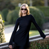 Long Sleeved Metallic Tunic Top - Noir