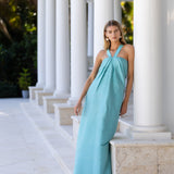 Elle Dress Dupioni - Dusty Aqua