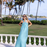 Elle Dress Dupioni - Dusty Aqua