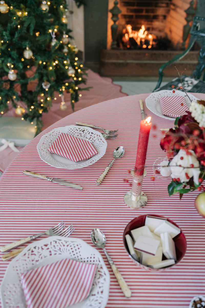 Rouge Ticking Stripe Tablecloth (Round & Rectangular)