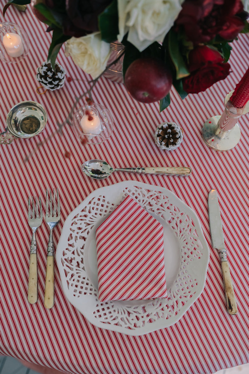 Rouge Ticking Stripe Tablecloth (Round & Rectangular)