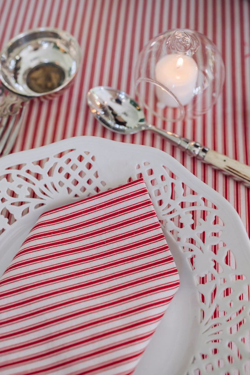 Rouge Ticking Stripe Dinner Napkins