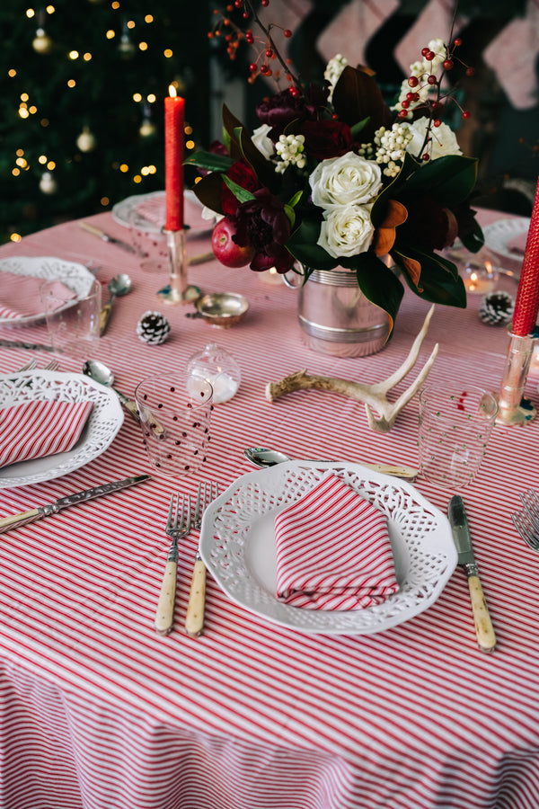 Rouge Ticking Stripe Tablecloth (Round & Rectangular)