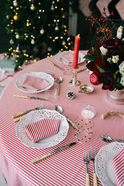 Rouge Ticking Stripe Tablecloth (Round & Rectangular)